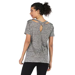 Women's Round Neck Yoga Top Summer Cross Back Dark Pink Grey Fitness Gym Workout Running T Shirt Short Sleeve Sport Activewear 4 Way Stretch Quick Dry Moisture Wicking High Elasticity Loose Lightinthebox