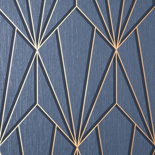 Fine Decor Cascade Geo Navy Gold Wallpaper FD42847