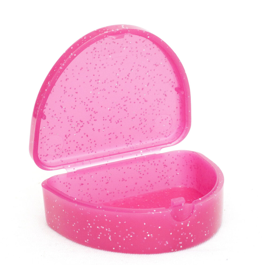 (Glitter Pink) Slim Gumshield Case ~ Glitter Mouthguard Box, Orthodontic Brace Retainer