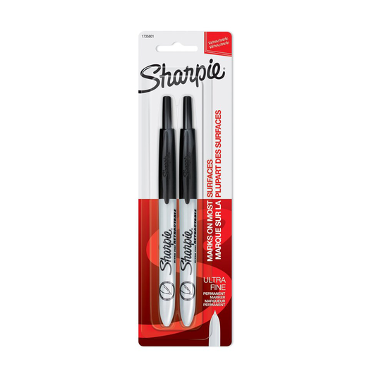 Sharpie Retractable Permanent Markers, Ultra Fine Point, Black, 2 Count