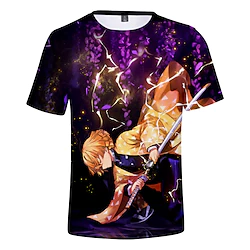 Inspired by Demon Slayer Agatsuma Zenitsu Cosplay Costume T-shirt Cartoon 3D Harajuku Graphic Kawaii T-shirt For Men's Women's Adults' Terylene Lightinthebox