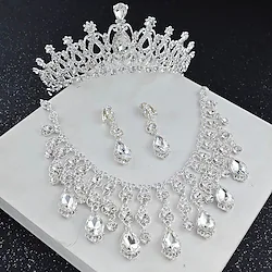 Bridal Jewelry Sets 1 set Crystal Rhinestone Alloy Hair Jewelry 1 Necklace Earrings Women's Elegant Vintage Cute Transparent Drop Flower irregular Jewelry Set For Party Wedding Lightinthebox