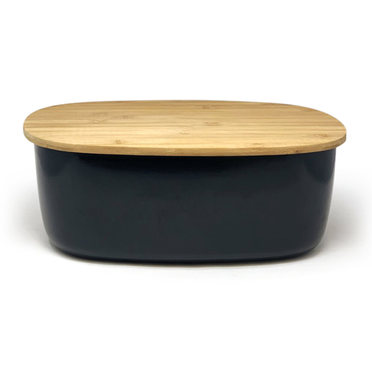 Large Kitchen Bread Bin Black with Bamboo Bread Cutting Board Lid