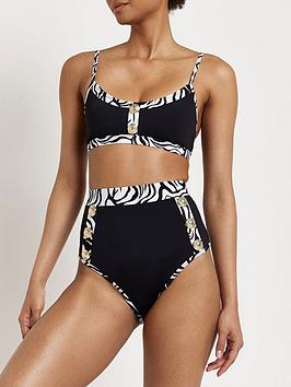 River Island Zebra High Waisted Bikini Bottoms - Black, Black, Size 6, Women