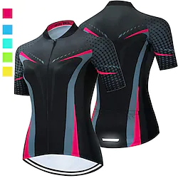 21Grams Women's Cycling Jersey Short Sleeve Bike Top with 3 Rear Pockets Mountain Bike MTB Road Bike Cycling Breathable Quick Dry Moisture Wicking Reflective Strips Black Green Yellow Polka Dot Lightinthebox