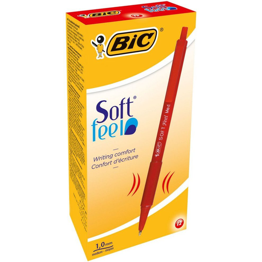 BIC Soft Feel Ballpoint Pens Medium Point (1.0 mm) - Red, Box of 12