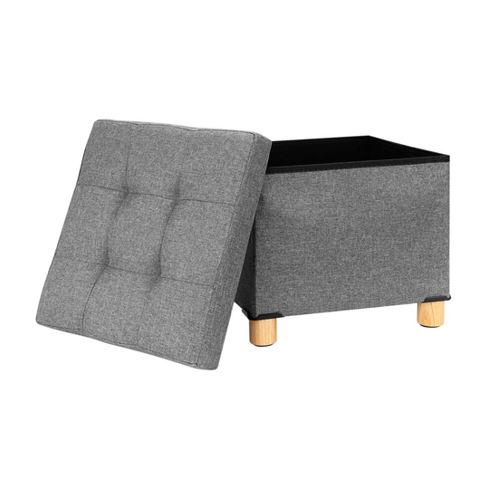 (Dark gray ) Fabric Foot Rest Stool Storage Space Box Chair