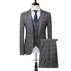 The Great Gatsby Gangster Plaid Retro Vintage Roaring 20s 1920s Pants Three-Piece Suit Suit Trousers Men's Costume Vintage Cosplay Party / Evening Dailywear Coat Valentine's Day / Vest / Vest Lightinthebox