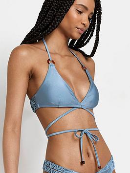 River Island Ring Detail Triangle Bikini Top - Blue, Blue, Size 8, Women