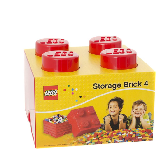 Lego Storage Brick with 4 Knobs Childrens Toy Box - Red