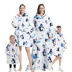 Kid's Adults' Oversized Hoodie Blanket Wearable Blanket With Pocket Penguin Animal Onesie Pajamas Flannel Cosplay For Men's Women's Boys Christmas Animal Sleepwear Cartoon Festival / Holiday Costumes Lightinthebox