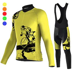 21Grams Men's Cycling Jersey with Bib Tights Long Sleeve Mountain Bike MTB Road Bike Cycling Green Blue Yellow Graphic Bike Quick Dry Moisture Wicking Spandex Sports Graphic Clothing Apparel Lightinthebox