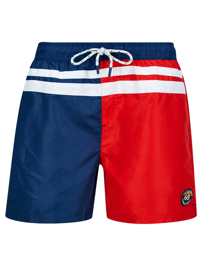 Swim Shorts Pescadero Block Colour Striped Swim Shorts in Chinese Red - Tokyo Laundry / S - Tokyo Laundry