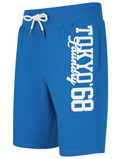 Jogger Shorts Script Motif Brushback Fleece Jogger Shorts in Jet Blue -Tokyo Laundry / S - Tokyo Laundry