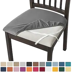 Velvet Dining Chair Seat Cover, Stretch Fitted Dining Room Upholstered Chair Seat Cushion Cover, Removable Washable Furniture Protector Slipcovers with Ties Lightinthebox