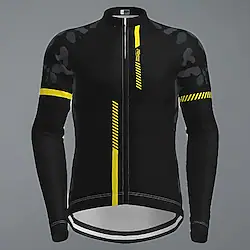 21Grams Men's Cycling Jersey Long Sleeve Winter Bike Jersey Top with 3 Rear Pockets Mountain Bike MTB Road Bike Cycling Thermal Warm UV Resistant Cycling Breathable Black Green Yellow Patchwork Camo Lightinthebox