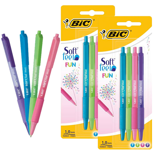 (2) Coloured Writing Pens Soft Feel Grip BIC 4 Pack Ink Medium Drawing Art Ballpoint
