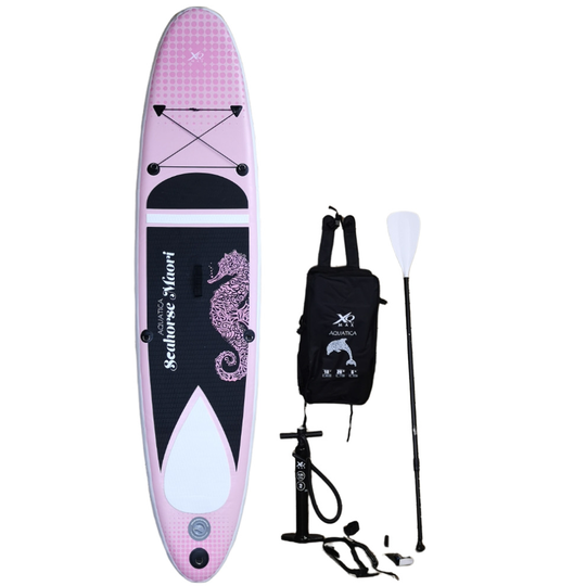 10ft XQ Max Aquatica Inflatable Stand Up Paddle Board & Kit in Pink Seahorse