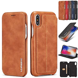 Phone Case For Apple Full Body Case Leather Flip iPhone 14 Pro Max 13 12 11 Pro Max Mini X XR XS 8 7 Plus Card Holder with Stand Flip Solid Color Hard Genuine Leather Lightinthebox