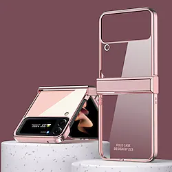 Phone Case For Samsung Galaxy Back Cover Flip Z Flip 4 Portable Plating Clear Solid Colored PC Lightinthebox