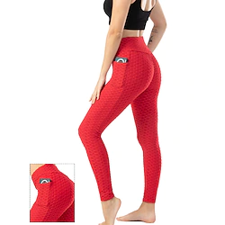 Women's Yoga Pants with Phone Pocket Jacquard Tummy Control Butt Lift Breathable High Waist Yoga Fitness Gym Workout Tights Leggings Bottoms Rust Red White Black Winter Sports Activewear High Lightinthebox