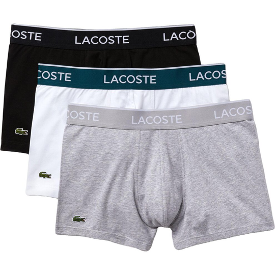 (Large, Black/White/Light Grey) Lacoste 3 Pack Trunk Boxer Shorts Black/White/Light Grey