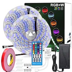 32.8ft RGBW LED Strip Lights Waterproof 2x5M 600LEDs SMD 5050 Warm White Plus RGB Light with 40 Key Remote Controller or 12V Power Supply Kit Lightinthebox