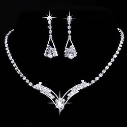 Necklace 1 set White Crystal Rhinestone Alloy 1 Necklace Earrings Women's Fashion Tennis Chain Gypsophila Jewelry Set For Party Wedding Lightinthebox