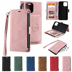 Phone Case For Apple Full Body Case Wallet Card Holder with Wrist Strap Solid Colored TPU PU Leather Lightinthebox