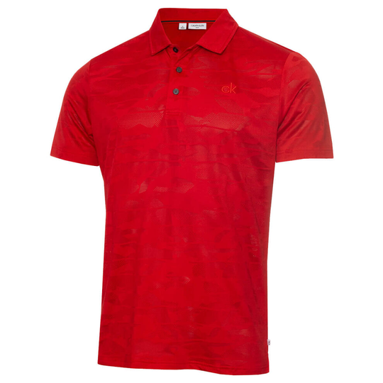 (M, Power Red) Calvin Klein Mens Pentil Wicking Quick Dry Golf Polo Shirt