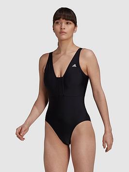 adidas Iconisea 3 Stripes Swimsuit - Black, Black, Size 34, Women