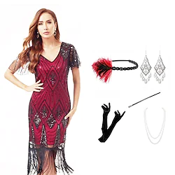 The Great Gatsby Vintage Inspired The Great Gatsby Party Costume Masquerade Women's Sequins Tassel Fringe Costume Vintage Cosplay Party / Evening Dress Short Sleeve Short Length Dress Halloween Lightinthebox