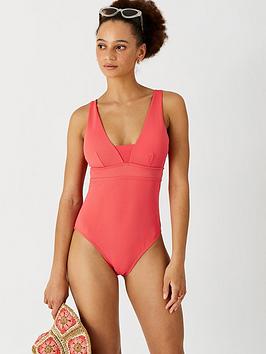 Accessorize Lexi Ribbed Plunge Swimsuit - Red