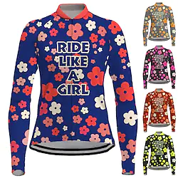 21Grams Women's Cycling Jersey Long Sleeve Bike Jersey Top with 3 Rear Pockets Mountain Bike MTB Road Bike Cycling Breathable Quick Dry Moisture Wicking Reflective Strips Black Yellow Red Floral Lightinthebox