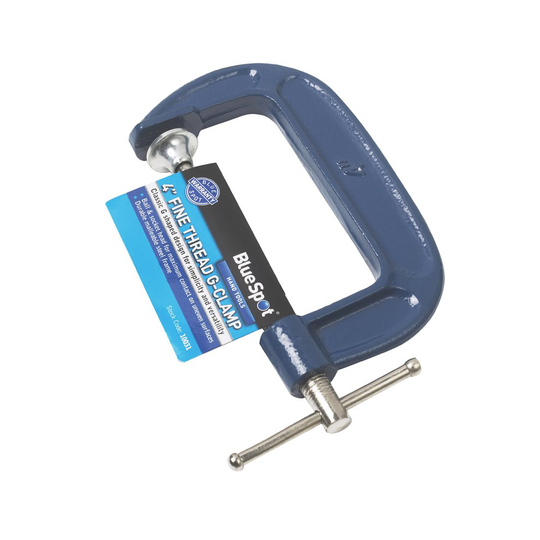 4" Fine Thread G-clamp With Durable Malleable Steel Frame - G Clamp 102mm 4in - fine thread g clamp 102mm 4in tools bluespot 10031