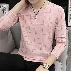Men's T shirt Tee Graphic Prints Crew Neck 502 white 501 white 503 white 503 Khaki Pure White Round Random Long Sleeves Hot Stamping Outdoor Casual Long Sleeve Print Clothing Apparel Fashion Lightinthebox