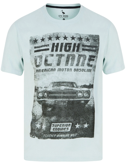T-Shirts High Octane Motif Cotton Jersey T-Shirt in Pastel Blue - South Shore / S - Tokyo Laundry