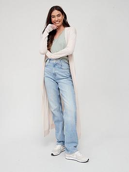 V By Very Knitted Lightweight Fine Gauge Longline Cardigan - Oatmeal