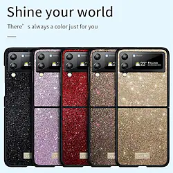 Phone Case For Samsung Galaxy Flip Z Flip 4 Z Flip 3 Bumper Frame Flip Glitter Shine Glitter Shine TPU PU Leather Lightinthebox