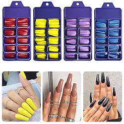 Super Long Candy Solid Color Ballet Armor 100 Pieces Blister Small Blue Box Coffin Trapezoidal Fake Nails Nail Piece Finished Product Lightinthebox