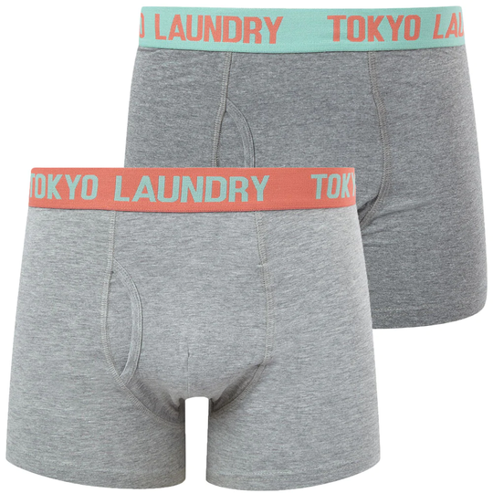 Mens Underwear Starcross (2 Pack) Boxer Shorts Set in Dubarry Coral / Dusty Jade Green - Tokyo Laundry / S - Tokyo Laundry