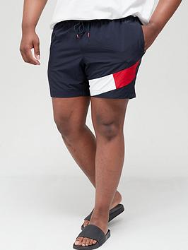 Tommy Hilfiger Big &Amp; Tall Hem Flag Logo Swim Shorts - Black