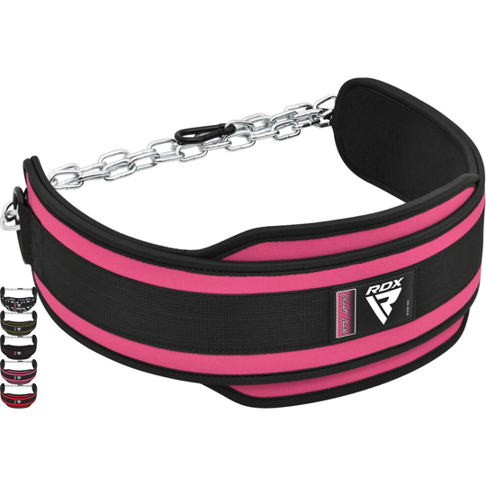 (Pink) RDX Dip Belt with Heavy Duty 40 Adjustable Steel Chain