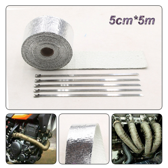 5M Silver Exhaust Heat Wrap Manifold Downpipe High Temp Bandage Tape