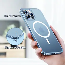 Magnetic Metal Phone Case For Magsafe iPhon 14 Plus 13 12 Pro Max Aluminum Frame Full Lens Glass Cover Magnet Wireless Charger Lightinthebox