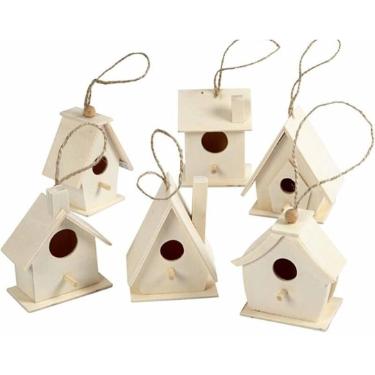 6 Wood Mini Birdhouses to Decorate for Bird Box Crafts