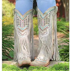 Hippie Cowboy Tassel 1970s Shoes Western Boot Square Toe Women's Costume Vintage Cosplay Party / Evening Shoes Masquerade Lightinthebox
