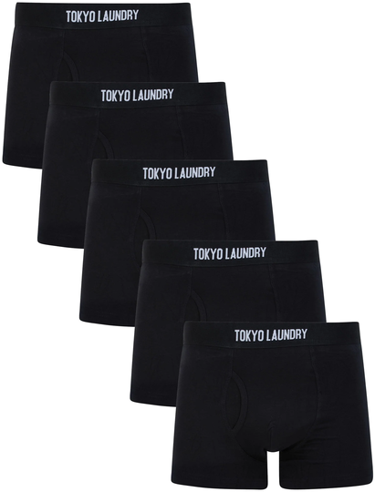 Mens Underwear Clovelly (5 Pack) Cotton Sports Boxer Shorts Set in Jet Black - Tokyo Laundry / XL - Tokyo Laundry