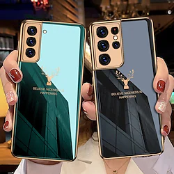 Luxury Plating Painted Tempered Glass Phone Cases for Samsung Galaxy S22 Ultra Plus S21 Plus S21 Ultra Deer Patterned Camera Protection Back Cover Lightinthebox