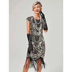 The Great Gatsby Charleston Roaring 20s 1920s Cocktail Dress Vintage Dress Flapper Dress Masquerade Prom Dress Women's Sequins Tassel Fringe Costume Vintage Cosplay Carnival Dress Carnival Lightinthebox